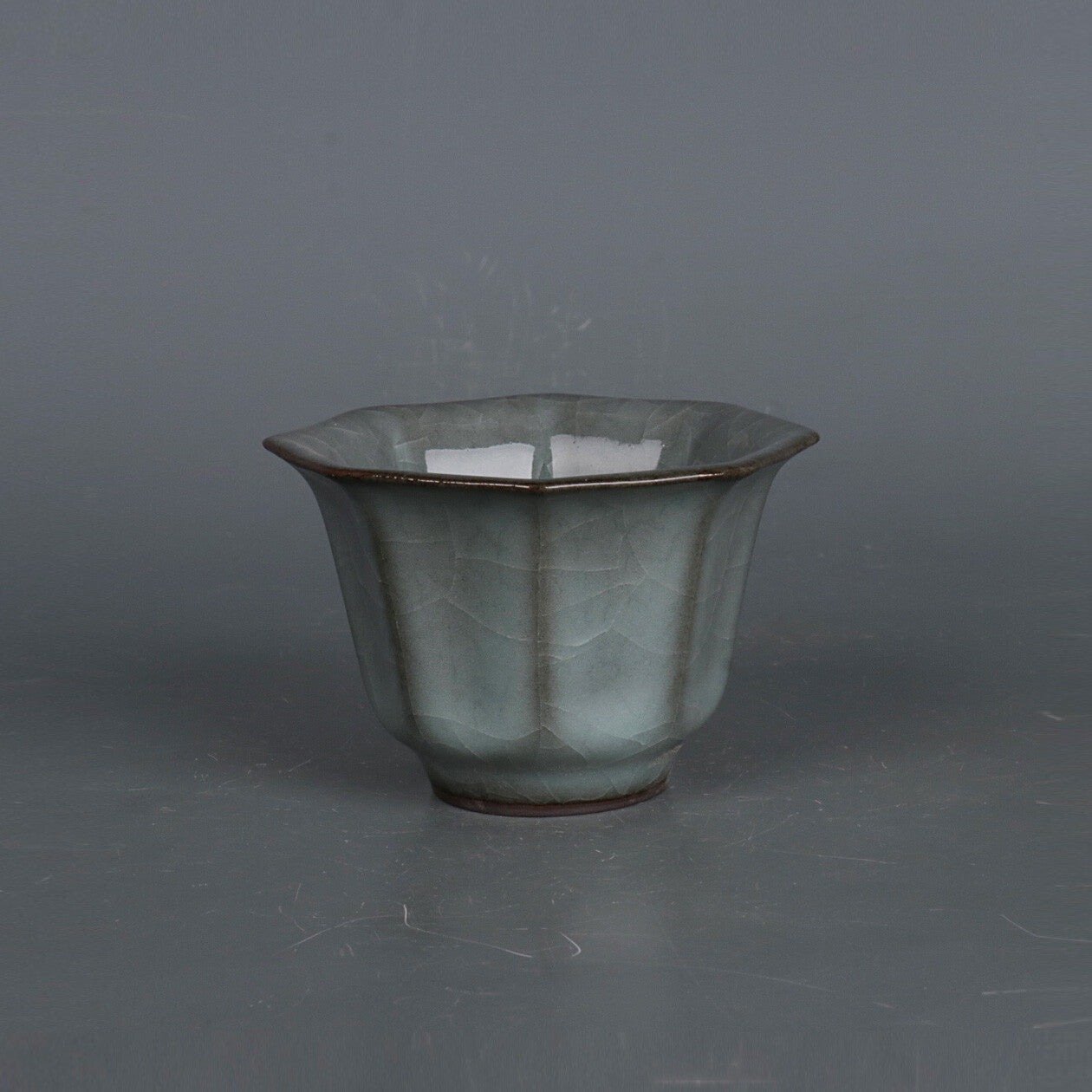 3.3" Collection Chinese Song Porcelain Guan Kiln Hacking Eight Sides Cup