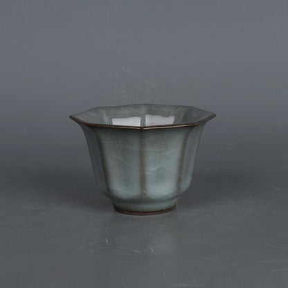3.3" Collection Chinese Song Porcelain Guan Kiln Hacking Eight Sides Cup