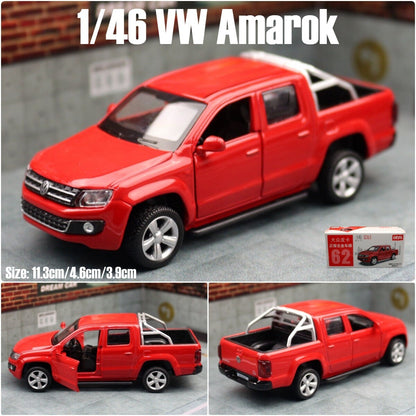 1:46 Diecast Volkswagen Amarok Pickup Metal Car Model Toy Pull Back Door Open