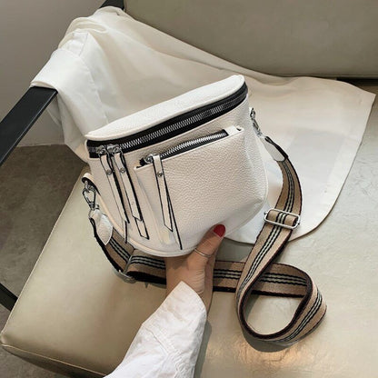 Crossbody Bag Pu Leather Bags Ladies Zipper Wide Shoulder Woman Bag Female Bags