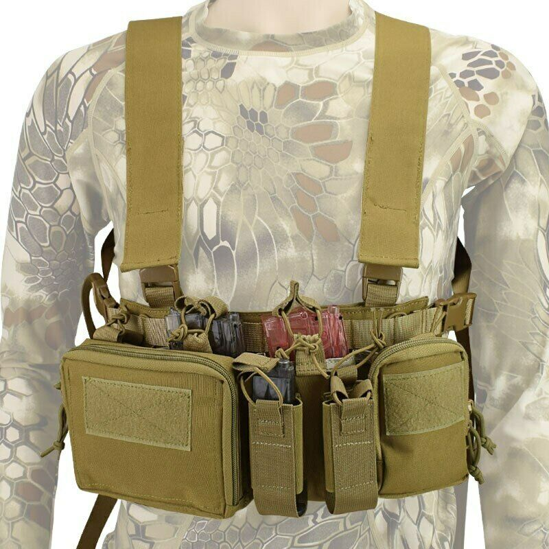 Chest Rig Bag Radio Harness Front Pouch Holster Military Vest Rig Bag Adjustable