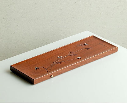 Ebony Wood Tea Tray Rectangle Water Reservoir Solid Wood Serving Tray Silver New