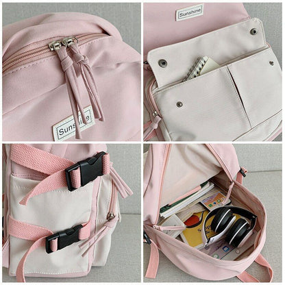 Stitching Contrast Backpack Fashion Cute Student Canvas School Bags Travelling