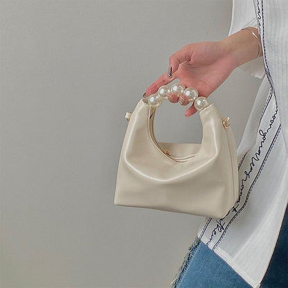 Handbags Shoulder Bag Soft Synthetic Leather Pearls Crossbody Bags 19*11cm White