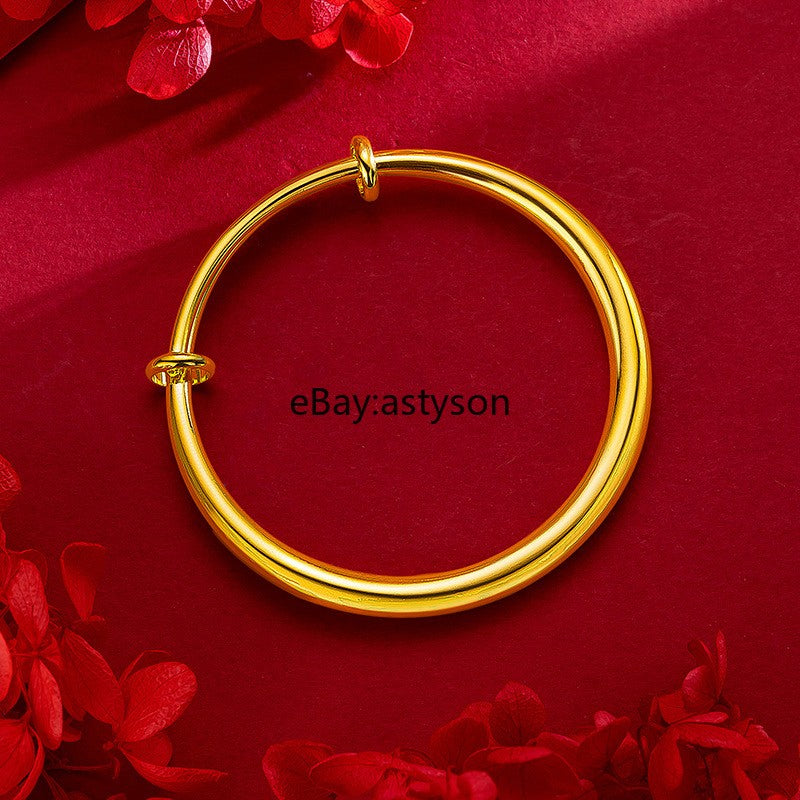 Solid Smooth Push-pull Round Rod 24K Gilding Yellow GP Bracelet Jewelry