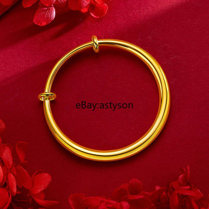 Solid Smooth Push-pull Round Rod 24K Gilding Yellow GP Bracelet Jewelry