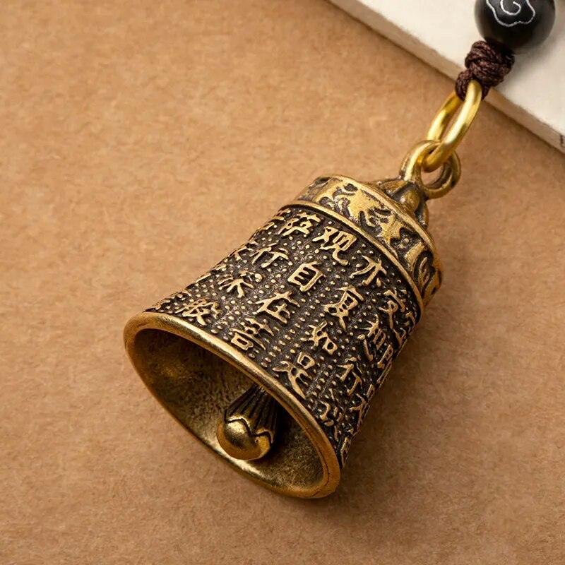 Pure Brass Bell Car Key Chain Pendant Engraved Buddhist Scripture Sutra