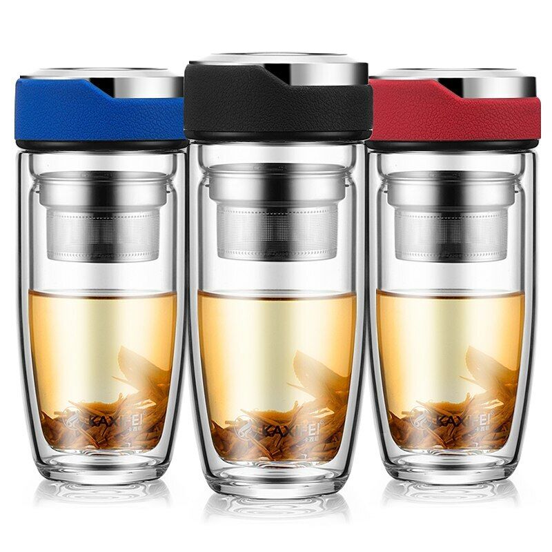 Double Layer Glass Water Bottle Transparent Bottles Stainless Steel Tea Infuser
