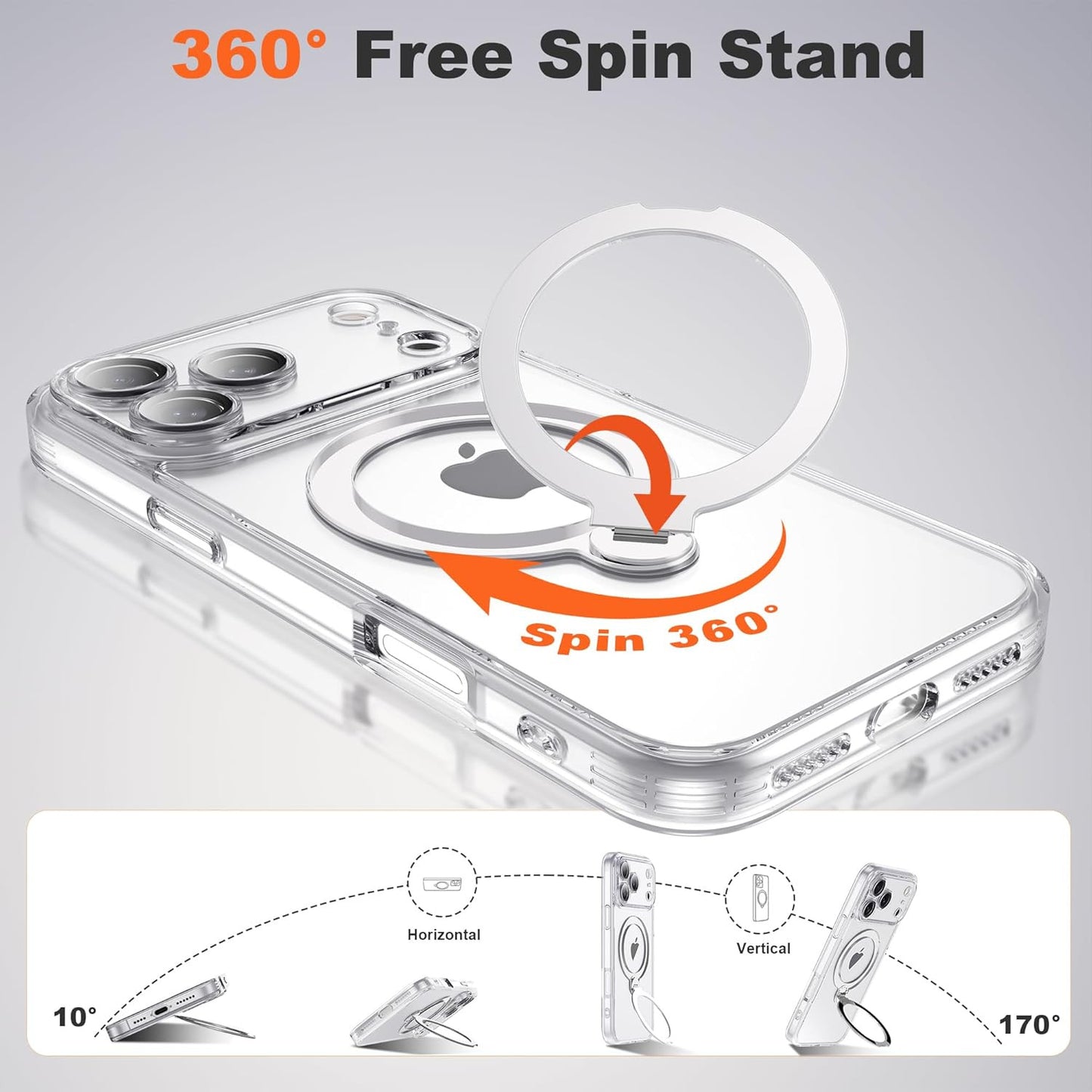 Compatible with Iphone 17 Pro Max Case with 360° Spin Magnetic Ring Stand [Compa