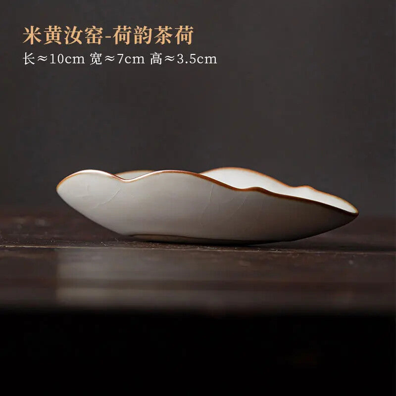 Retro Cream Ru Kiln Ceramic Tea Scoops Tea Leaf Container Tea Shovel Tea Set