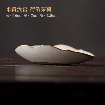 Retro Cream Ru Kiln Ceramic Tea Scoops Tea Leaf Container Tea Shovel Tea Set
