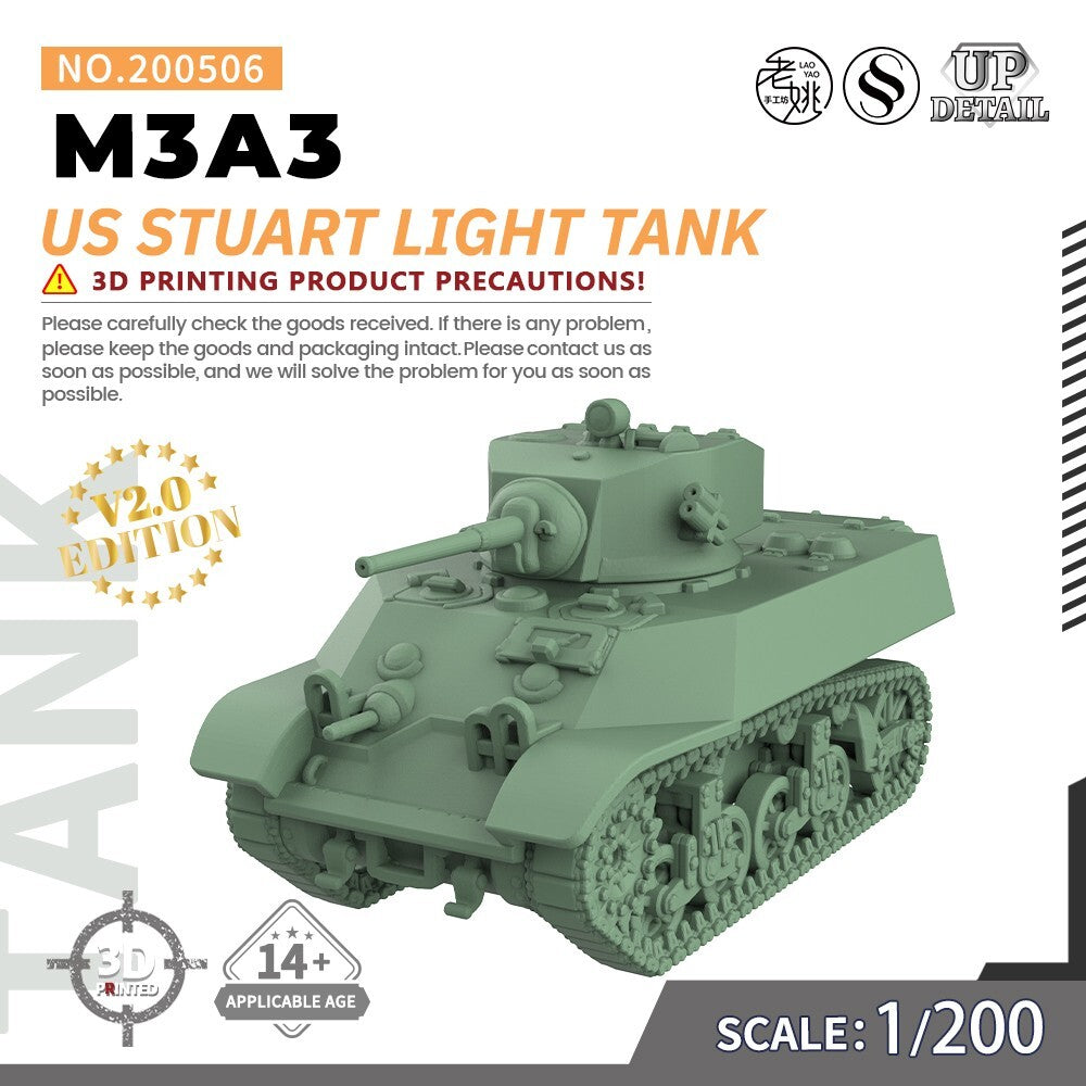 SSMODEL SS506 1/200/350/700 Military Model Kit US M3A3 Stuart Light Tank