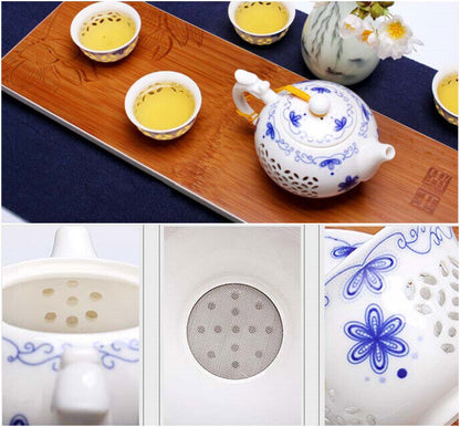 Chinese Blue-and-white Porcelain Tea Set Cellular Design Creative Tea Pot Cups