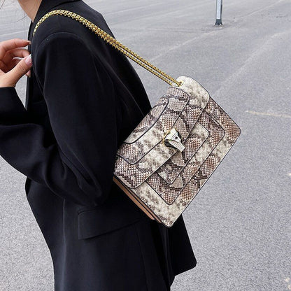 Snake Print Leather Shoulder Bag Handbag Crossbody Bags Square Purse 27*18*7 CM