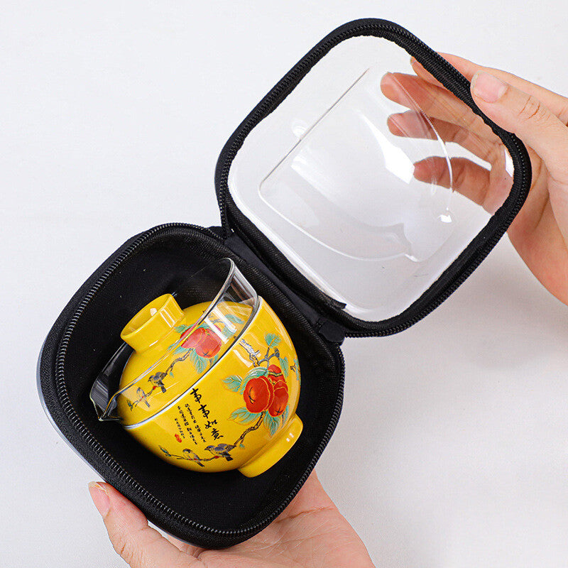 Portable Tea Set Porcelain Teacup Glass Gaiwan Vehicle Travel Teasets Tureen Lid