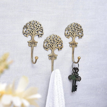 3 Pieces Golden Brass Tree Wall Hook Hanger Clothes Coat Hat Key Holder