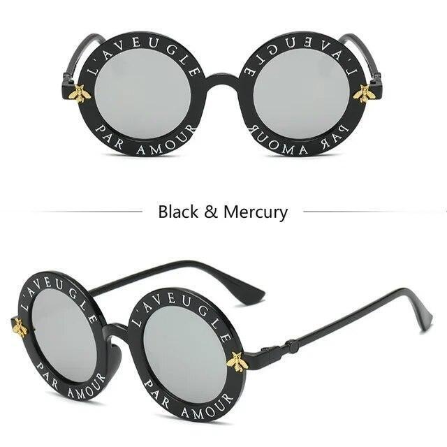 Round Frame Sunglasses Woman Retro Fashion Style Glasses Female Bee Design UV400