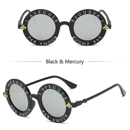 Round Frame Sunglasses Woman Retro Fashion Style Glasses Female Bee Design UV400