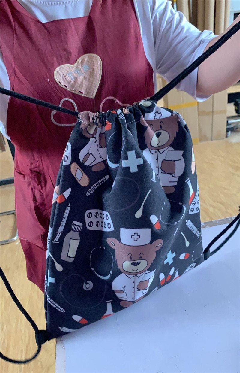 Black Cat Drawstring Bag Women Shopping Purse Canvas Travelling Bag Backpack 1PC