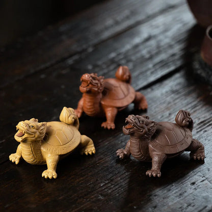 Yixing Purple ClayTea Pet Dragon Turtle Animal Tea Figurine Sculpture Crafts