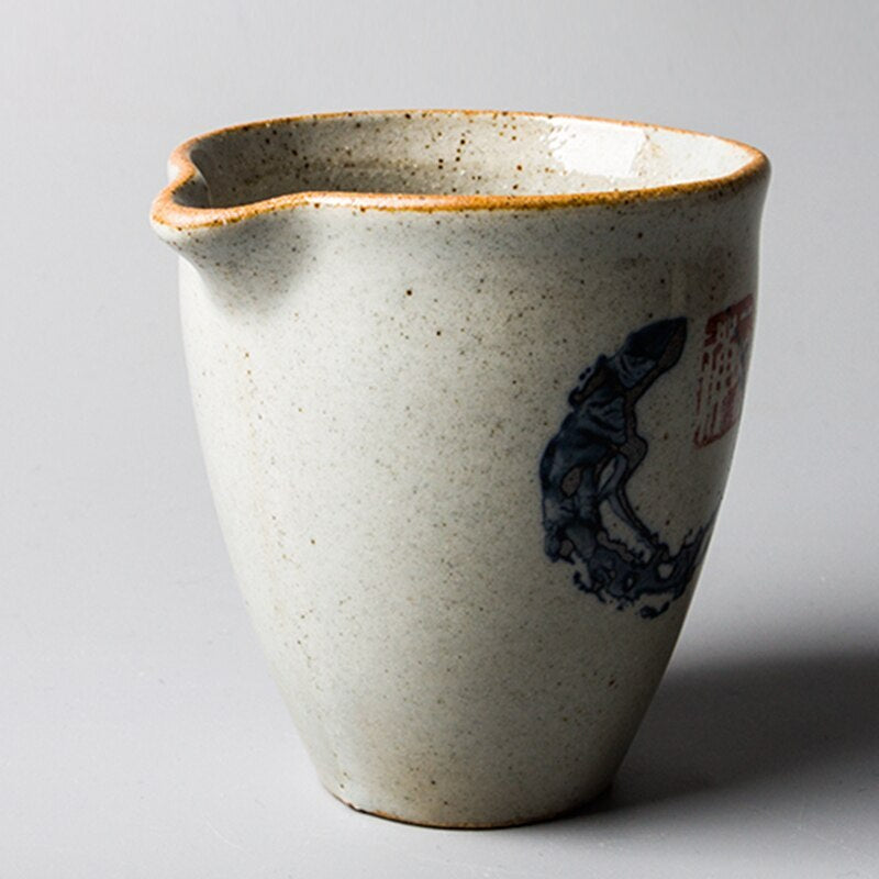 Zen Hand Painted Pottery Fair Cup Chinese Blue Tea Mugs Kung Fu Vintage Tea