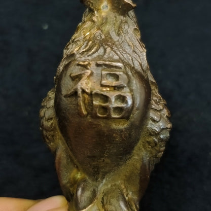 Antique Bronze Money Chicken Tea Pet Statue Ornament Chinese