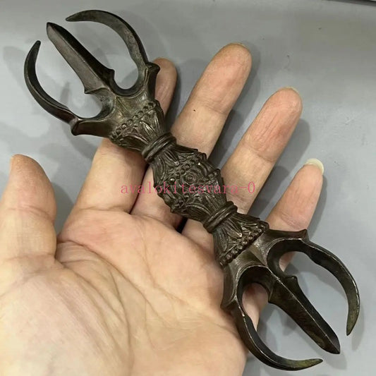 15cm Tibetan Retro Alloy Three-Strand Vajra Pestle Buddhism Ornament Collection
