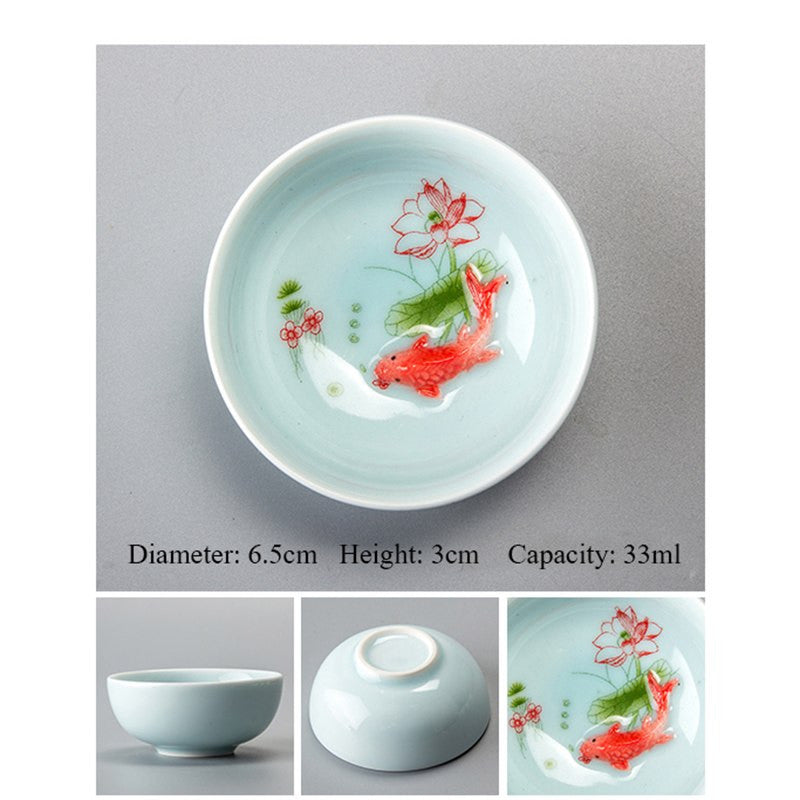 Chinese Tea Cups Porcelain Celadon Fish Teacup Set Loose Leaf Teapot Drinkware