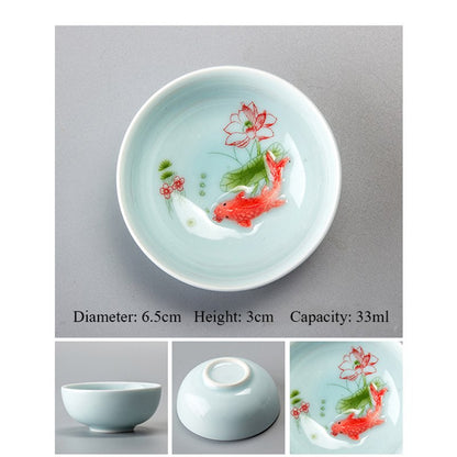 Chinese Tea Cups Porcelain Celadon Fish Teacup Set Loose Leaf Teapot Drinkware
