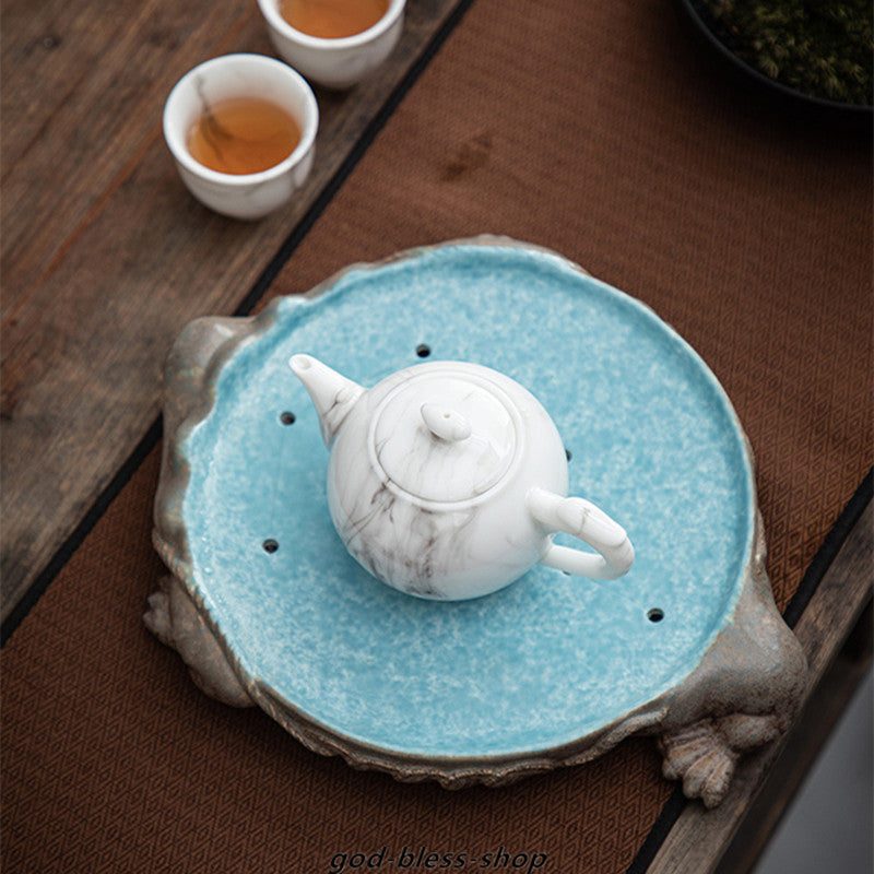 Creative Holder For Tea Pot Pottery Frog Statue Pot Mat Reservoir Tea Tray Plate