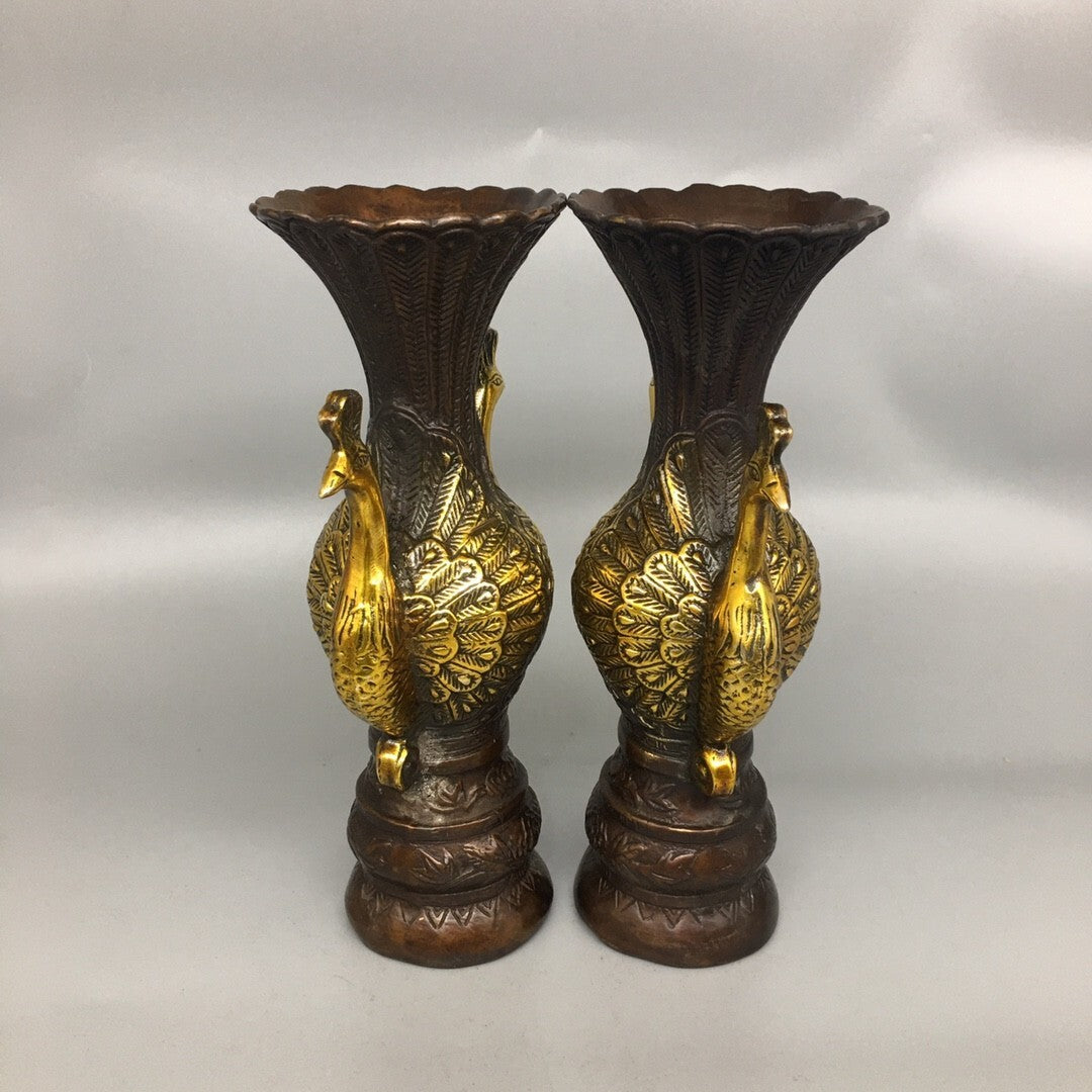 Antique Bronze Artifacts A Pair of Peacock Vases Collection