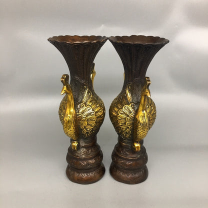 Antique Bronze Artifacts A Pair of Peacock Vases Collection