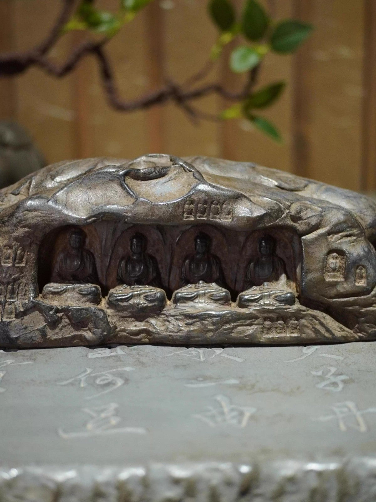Old Stone Carved Buddha Statue Zen Religious Belief Home Office Decor