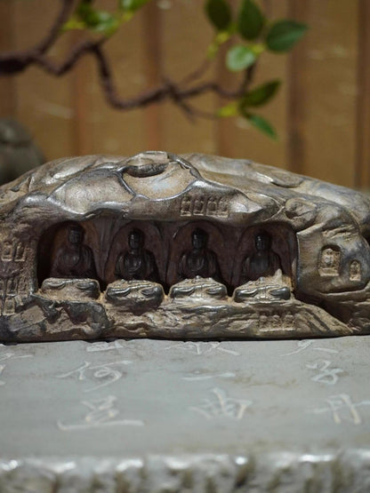 Old Stone Carved Buddha Statue Zen Religious Belief Home Office Decor
