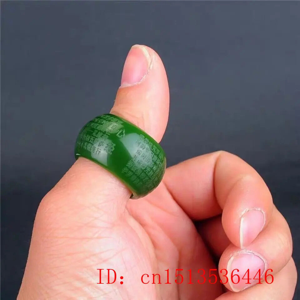Natural Green Jade 22mm Ring Heart Meridian Emerald Buddhist Amulet Fashion -