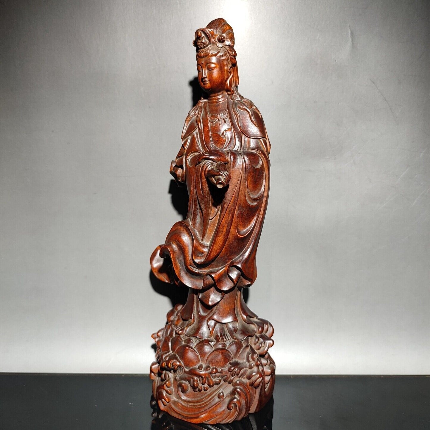 Collect Carving Wooden Kwan-yin Statue Bodhisattva Buddhist Guanyin Praying Wood