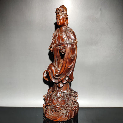 Collect Carving Wooden Kwan-yin Statue Bodhisattva Buddhist Guanyin Praying Wood