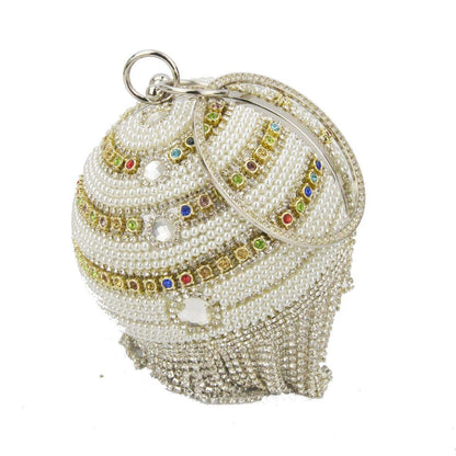 Golden Silver Beaded Ball Evening Shoulder Bag Wedding Party Handbag Crystal Bag