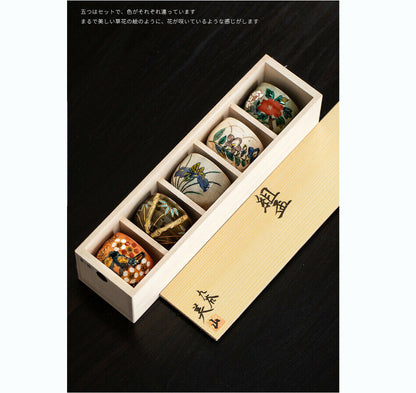 5pcs of one set Japan Herbs master tea cup flower Kutani ware ceramic tea cup