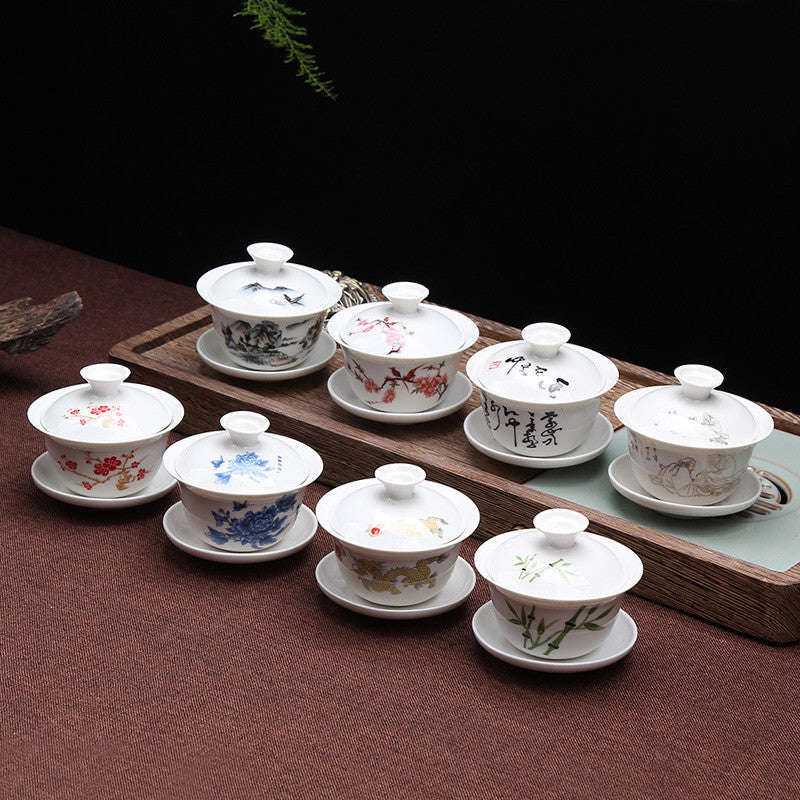 Porcelain Tureen Chinese Kungfu Gaiwan Tea Brewer Bowl Lid Cup Saucer 100ml New