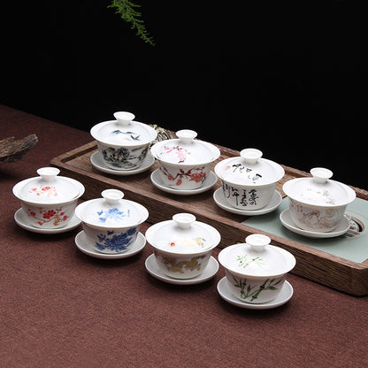Porcelain Tureen Chinese Kungfu Gaiwan Tea Brewer Bowl Lid Cup Saucer 100ml New