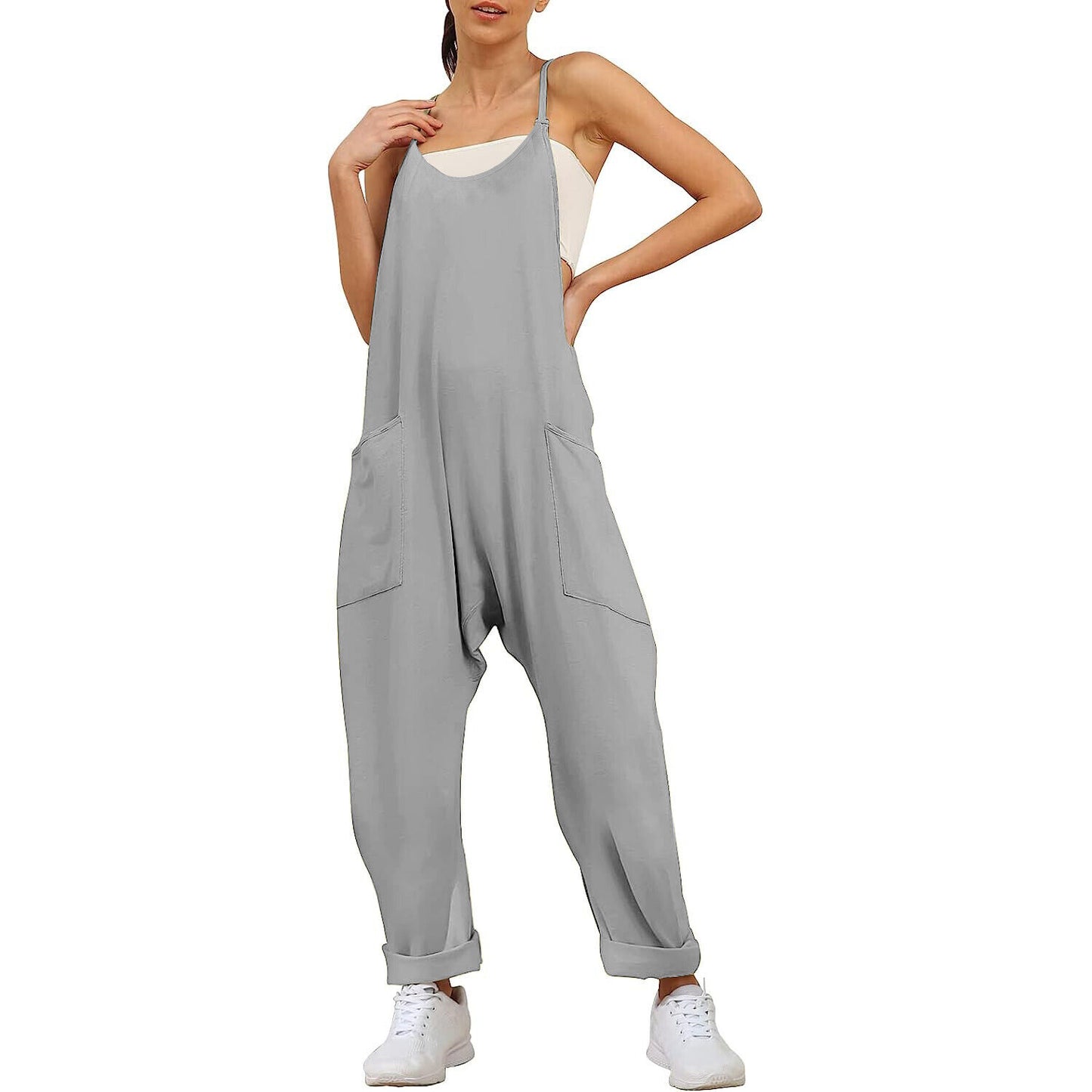 Women's Ladies Strappy Causal Loose Dungarees Jumpsuit Romper Baggy Overalls USA