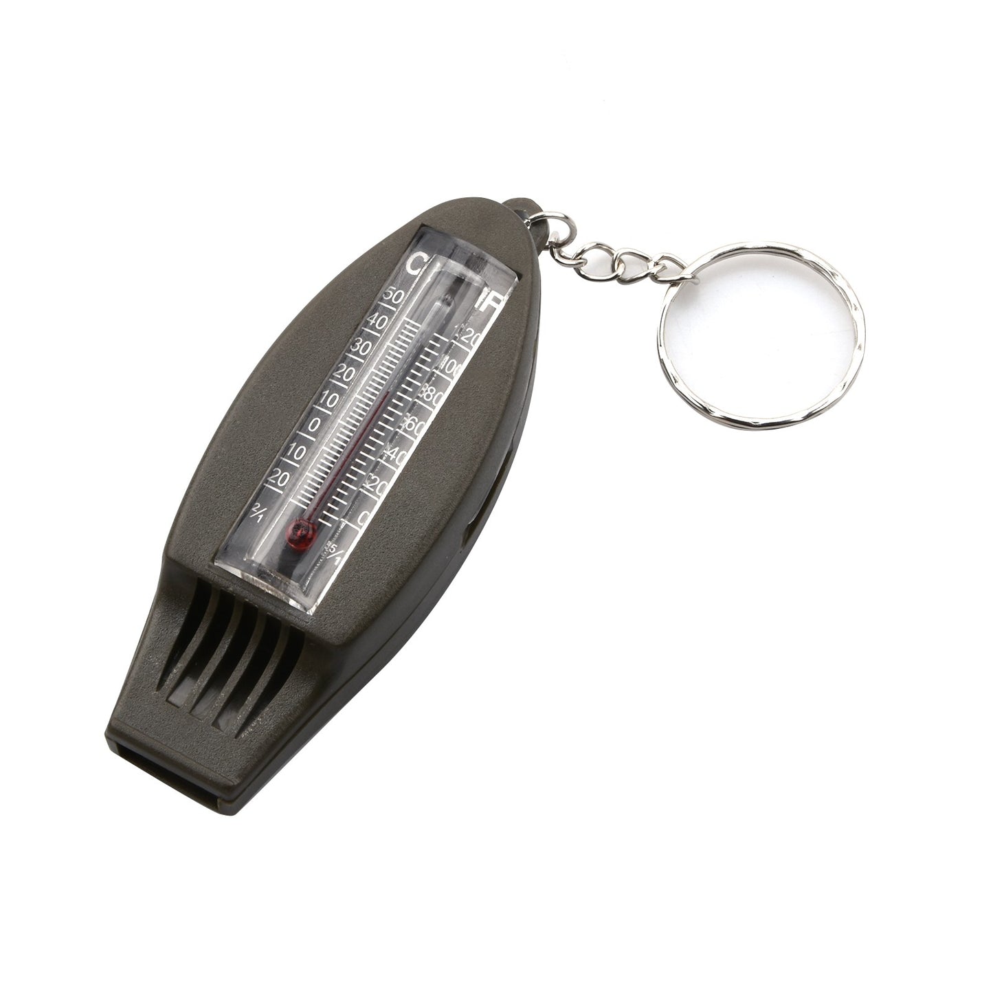 4 In 1 Emergency Whistle Compass Magnifier Thermometer Crisp Sound Keychain