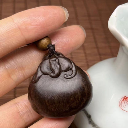 Indonesian Agarwood Maitreya Pendant Carved Buddha Amulet Necklace Hand Piece