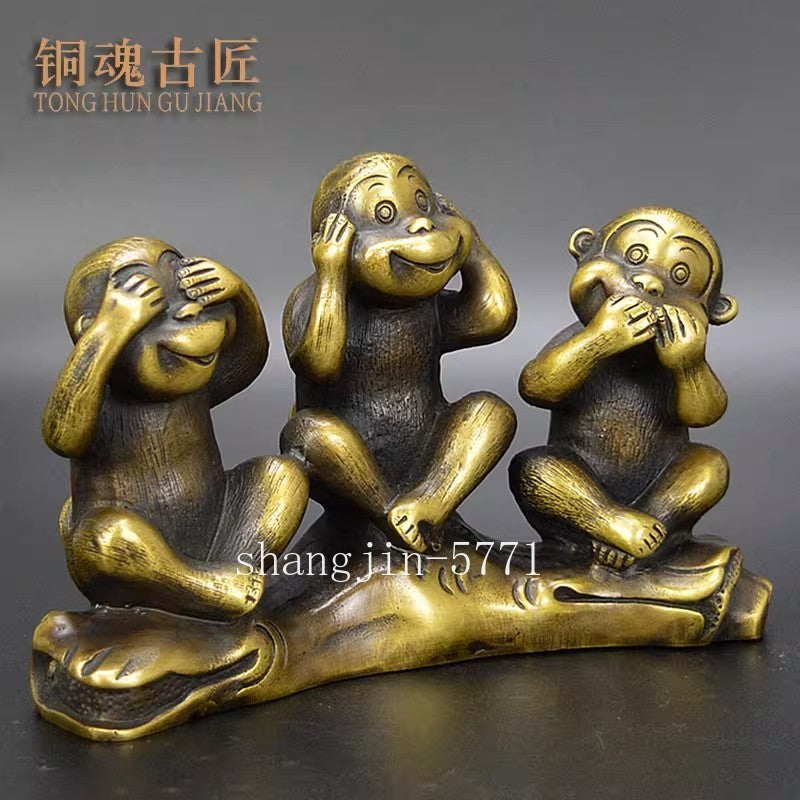Brass 3 Wise Monkeys Figurine See Hear Speak No Evil Statue Zen Home Decor