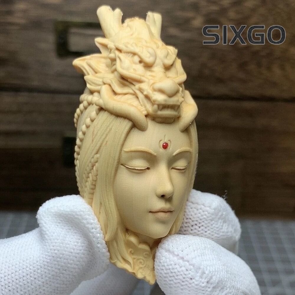 Boxwood Carved Chinese Dragon Girl Bead Chain Pendant Decor