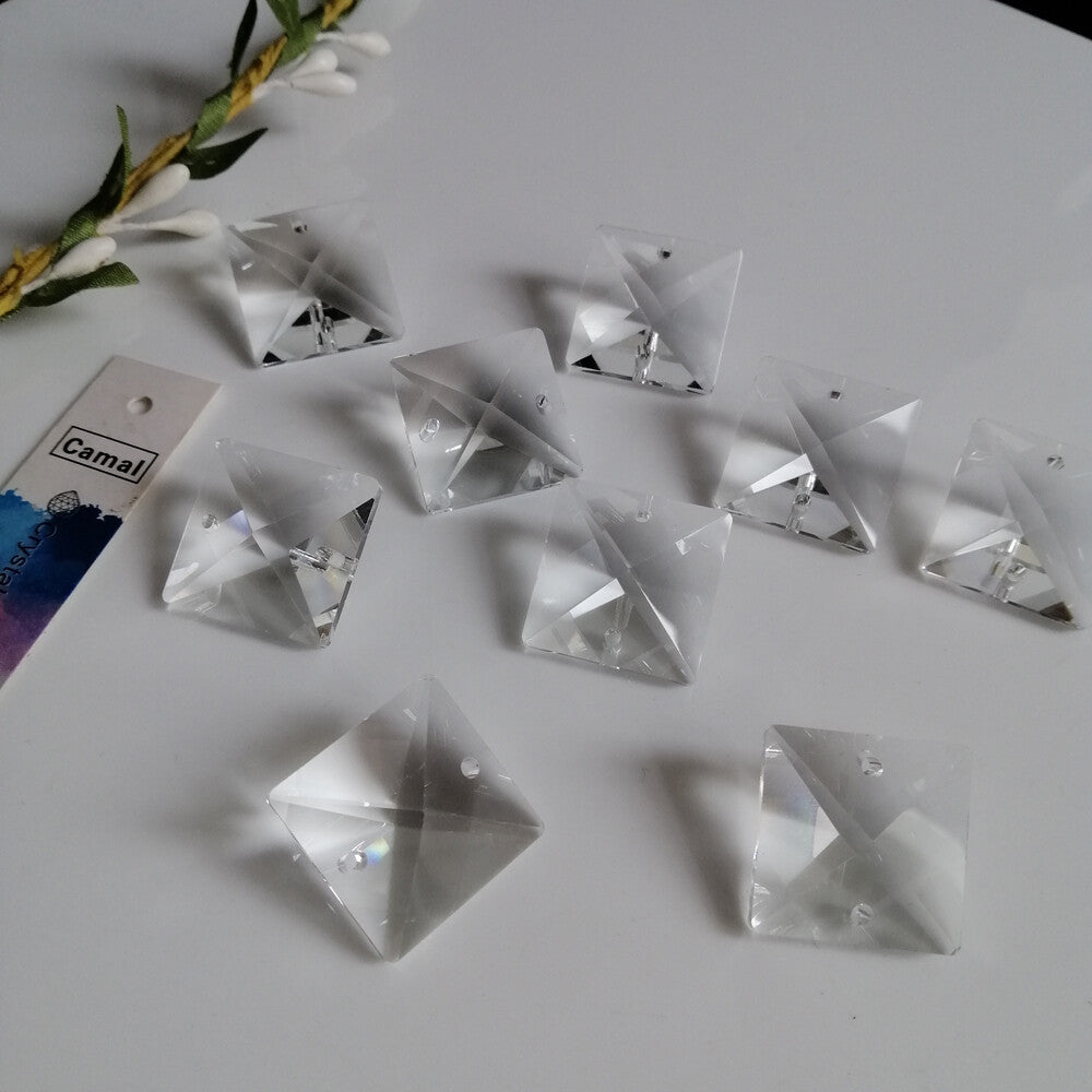 50pcs 18MM Clear Square Crystal Beads Prism Chandelier 2 Holes Home Decoration