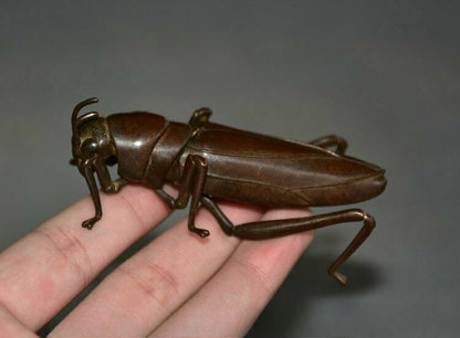 3.4" Exquisite Old Chinese Red Bronze Insect Locust Wing Statue Sculpture