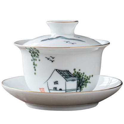 175ml Dehua Painted Gaiwan Teacup Ceramic Tea Bowl Kungfu Tea Set Tureen Tea