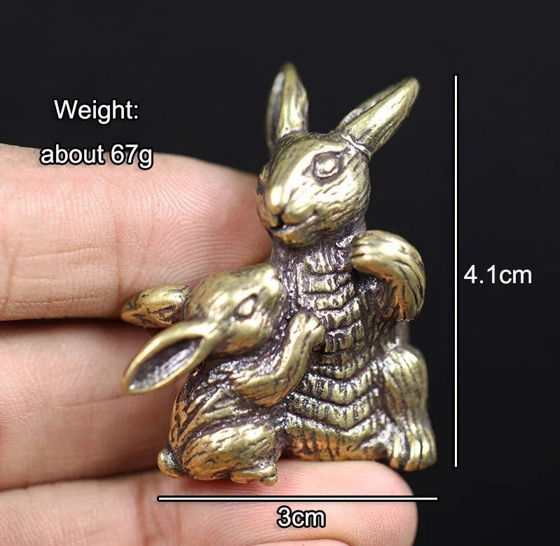 Rabbit Brass Animal Statue Small Sculpture Tabletop Figurine Home Decor Gifts